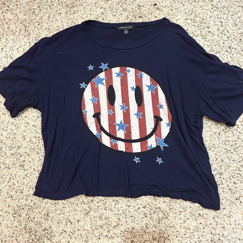 red white and blue Smiley Face Crop Top